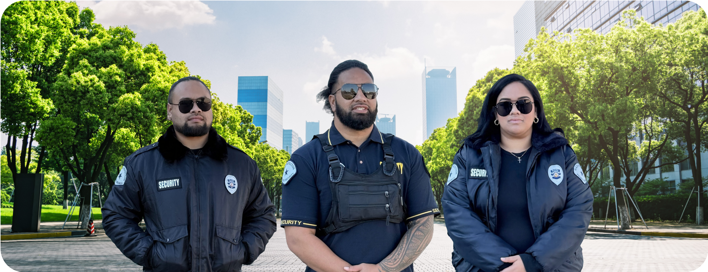 Plaza Protection security team standing in formation, ready to serve